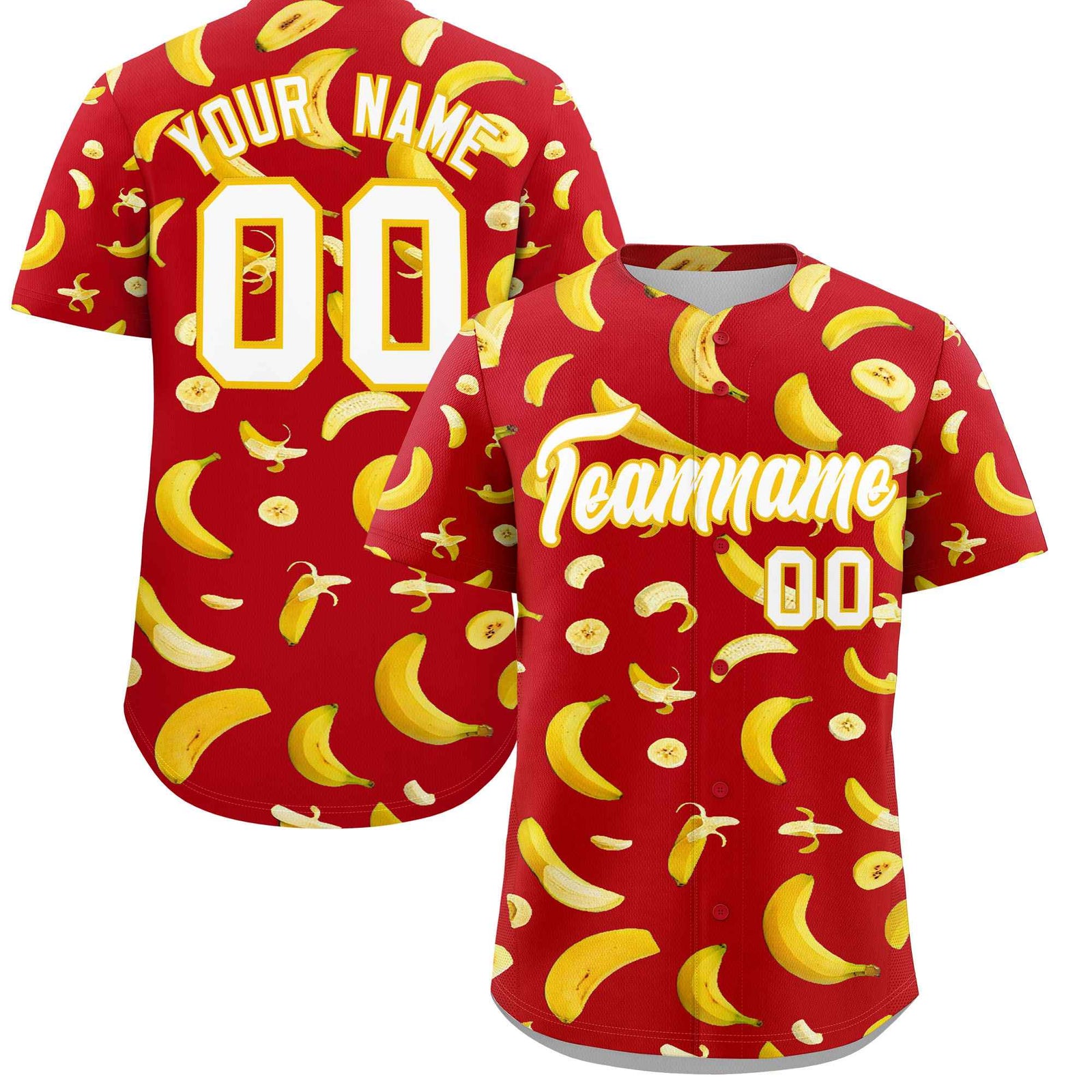 Custom Red Banana Graffiti Pattern Fashion Authentic Baseball Jersey | Graffiti Pattern | Embroidery&Dye-sublimation printing | KXKSHOP