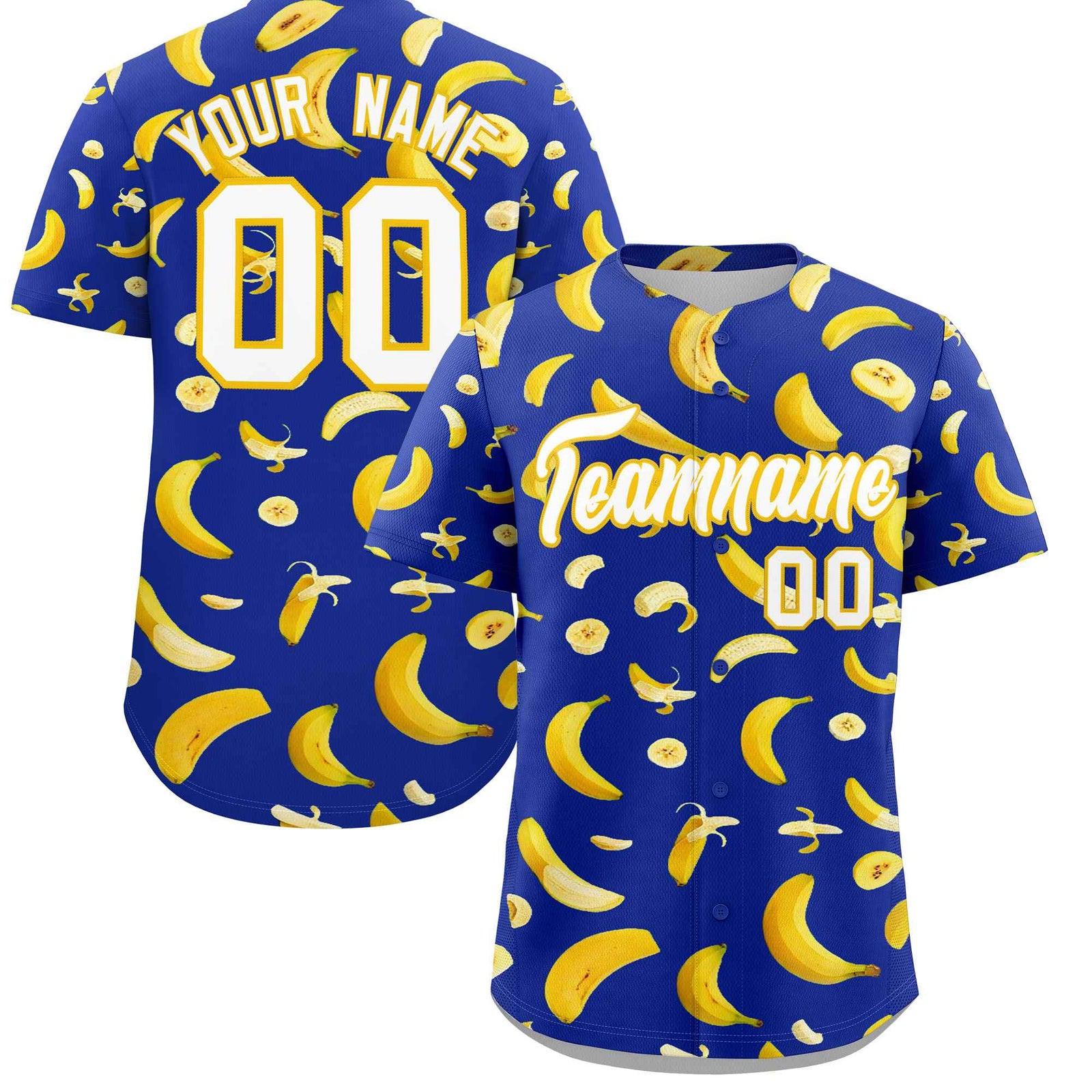 Custom Royal Blue Banana Graffiti Pattern Fashion Authentic Baseball Jersey | Graffiti Pattern | Embroidery&Dye-sublimation printing | KXKSHOP