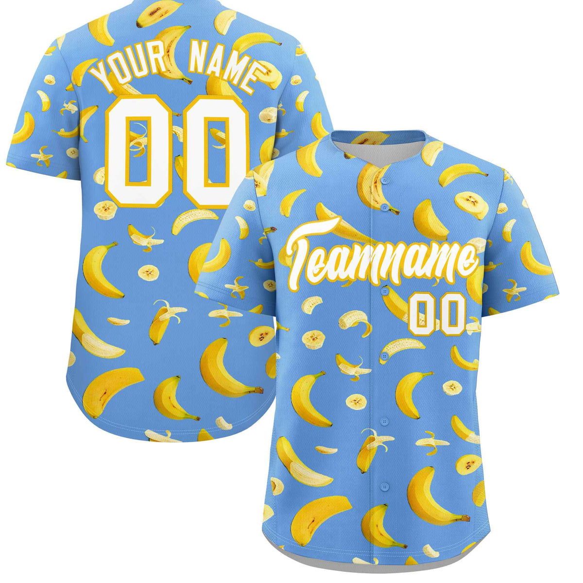 Custom Light Blue Banana Graffiti Pattern Fashion Authentic Baseball Jersey | Graffiti Pattern | Embroidery&amp;Dye-sublimation printing | KXKSHOP