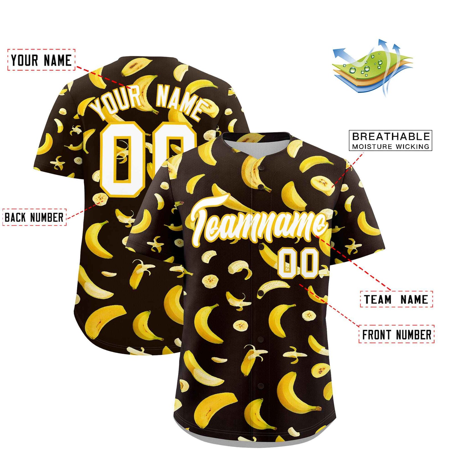 Custom Brown Banana Graffiti Pattern Fashion Authentic Baseball Jersey | Graffiti Pattern | Embroidery&Dye-sublimation printing | KXKSHOP