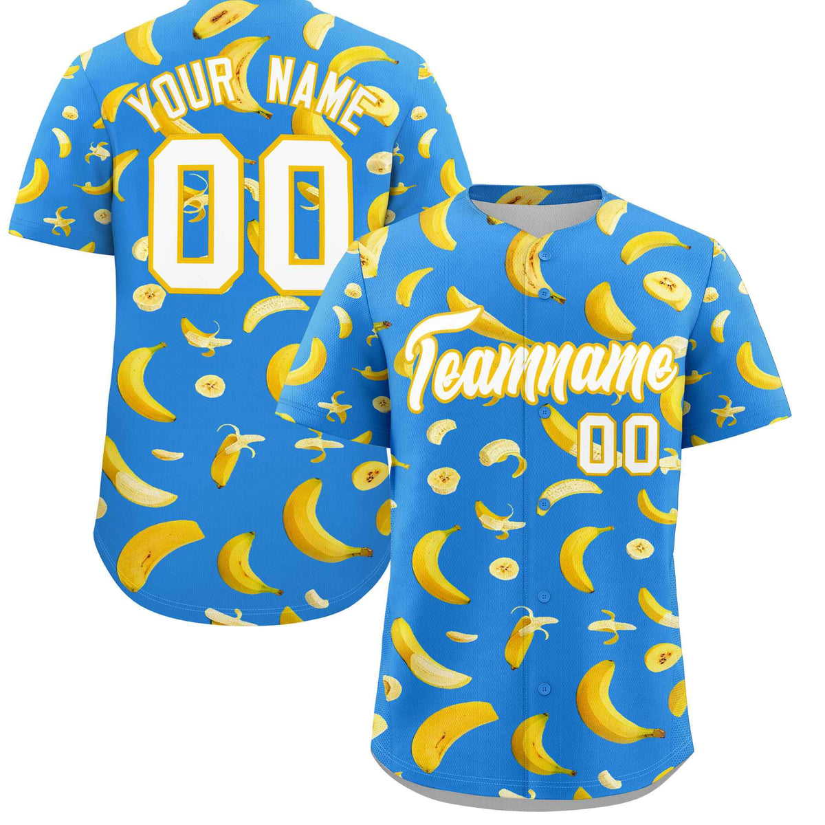 Custom Light Blue Banana Graffiti Pattern Fashion Authentic Baseball Jersey | Graffiti Pattern | Embroidery&amp;Dye-sublimation printing | KXKSHOP