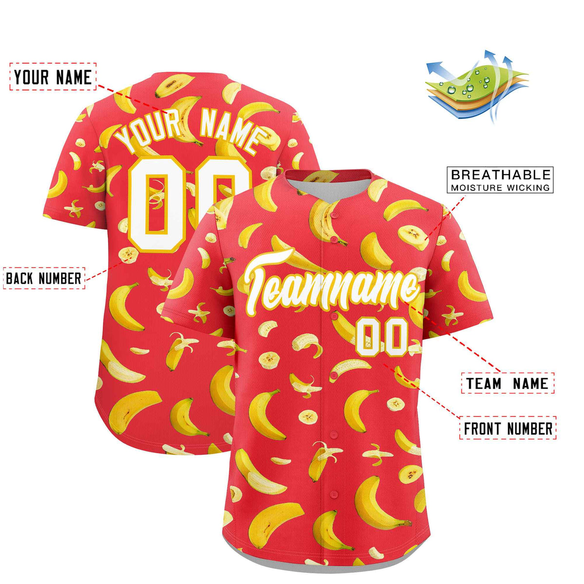 Custom Light Red Banana Graffiti Pattern Fashion Authentic Baseball Jersey | Graffiti Pattern | Embroidery&amp;Dye-sublimation printing | KXKSHOP