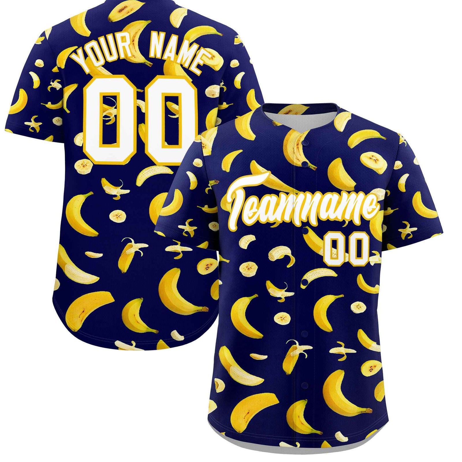 Custom Dark Blue Banana Graffiti Pattern Fashion Authentic Baseball Jersey | Graffiti Pattern | Embroidery&Dye-sublimation printing | KXKSHOP