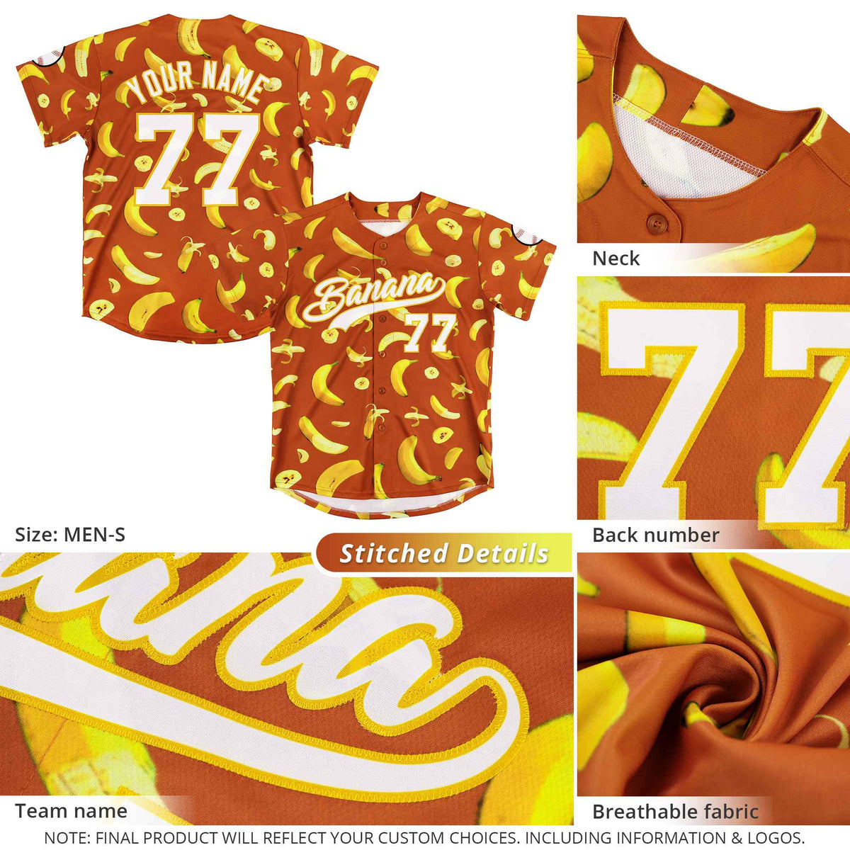 Custom Green Banana Graffiti Pattern Fashion Authentic Baseball Jersey | Graffiti Pattern | Embroidery&amp;Dye-sublimation printing | KXKSHOP