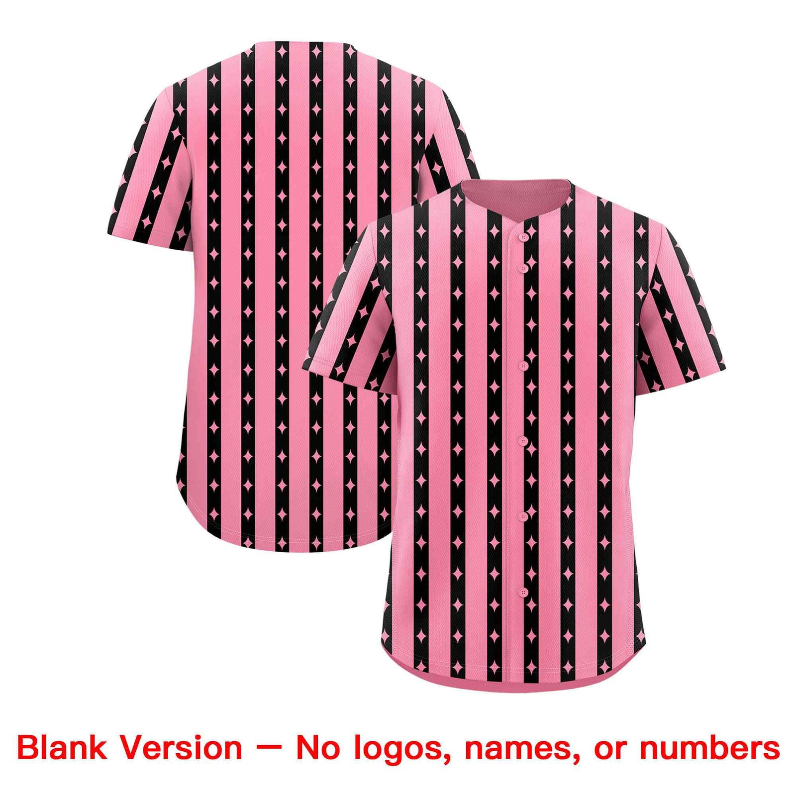 Custom Light Pink Black Star Pattern Thick Stripes Baseball Jersey