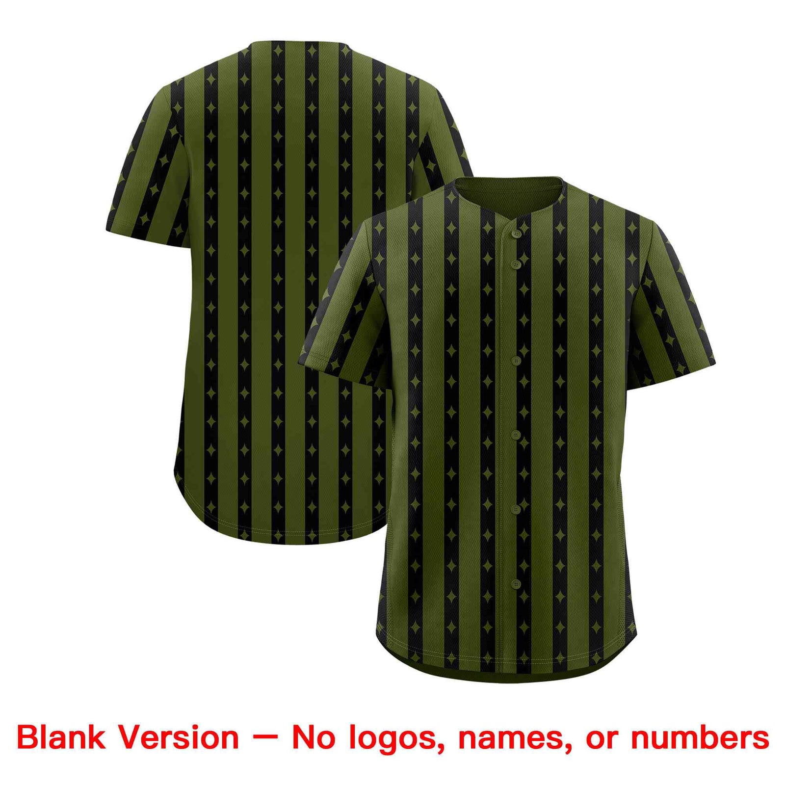 Custom Olive Black Star Pattern Thick Stripes Baseball Jersey