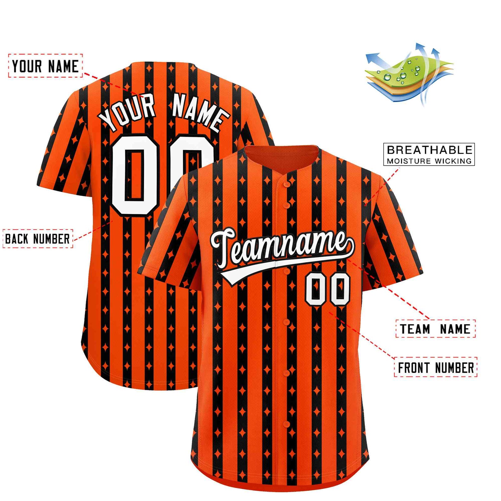 Custom Orange Black Star Pattern Thick Stripes Baseball Jersey| KXKSHOP
