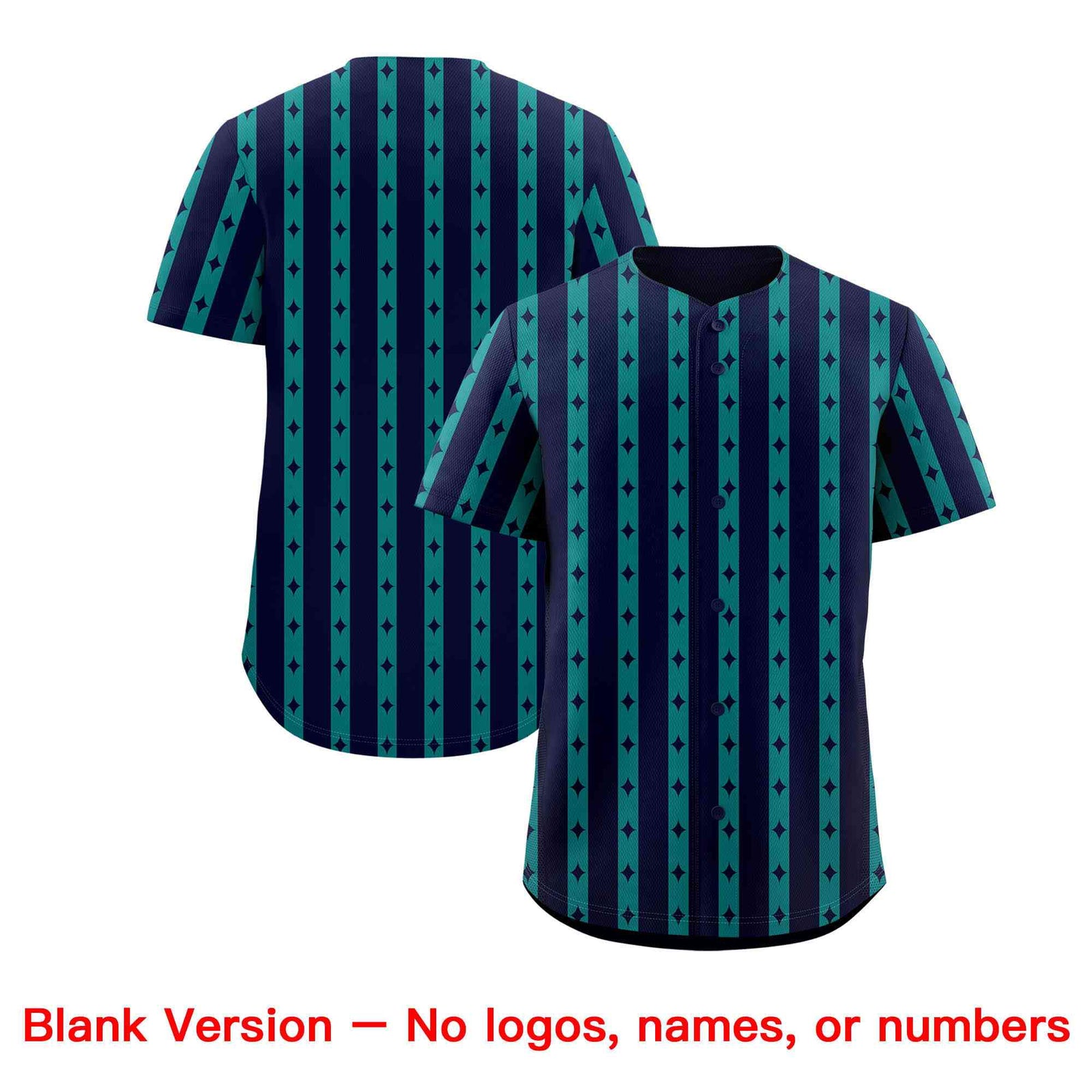 Custom Navy Teal Star Pattern Thick Stripes Baseball Jersey
