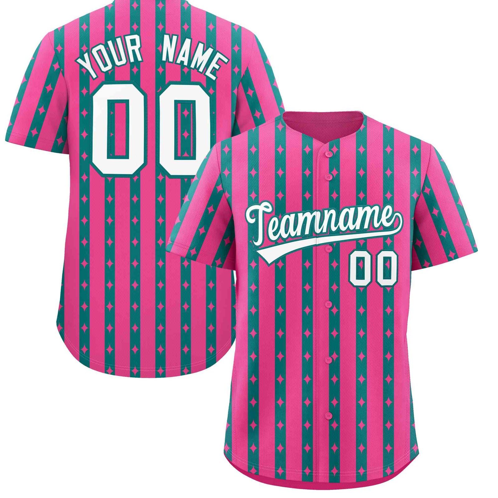 Custom Pink Teal Star Pattern Thick Stripes Baseball Jersey| KXKSHOP