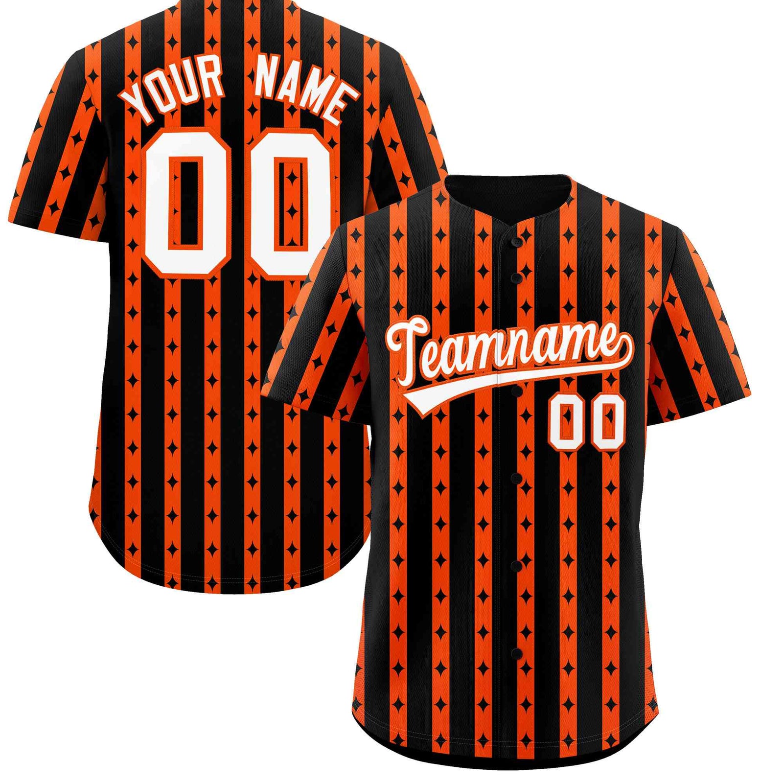 Custom Black Orange Star Pattern Thick Stripes Baseball Jersey| KXKSHOP