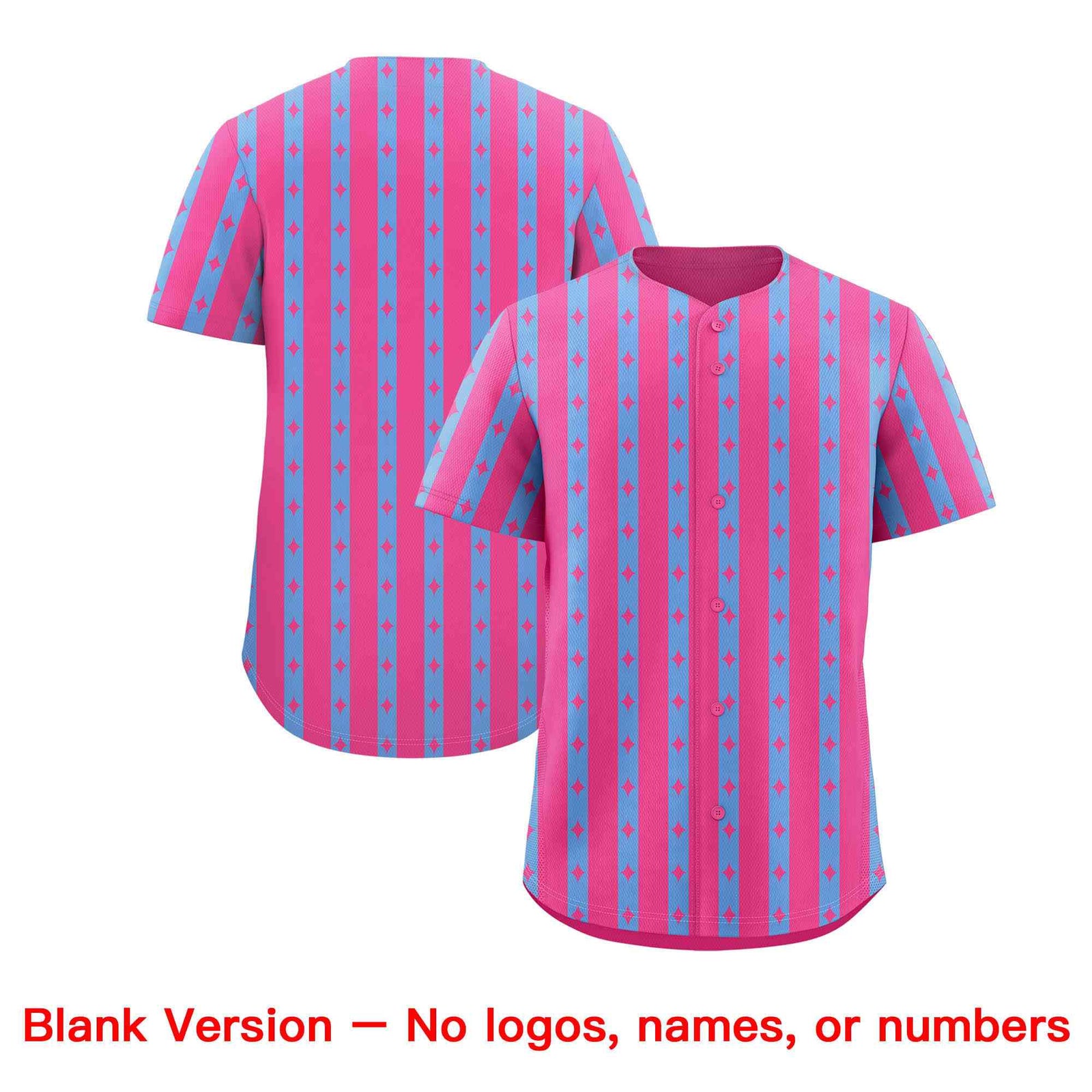 Custom Pink Light Blue Star Pattern Thick Stripes Baseball Jersey