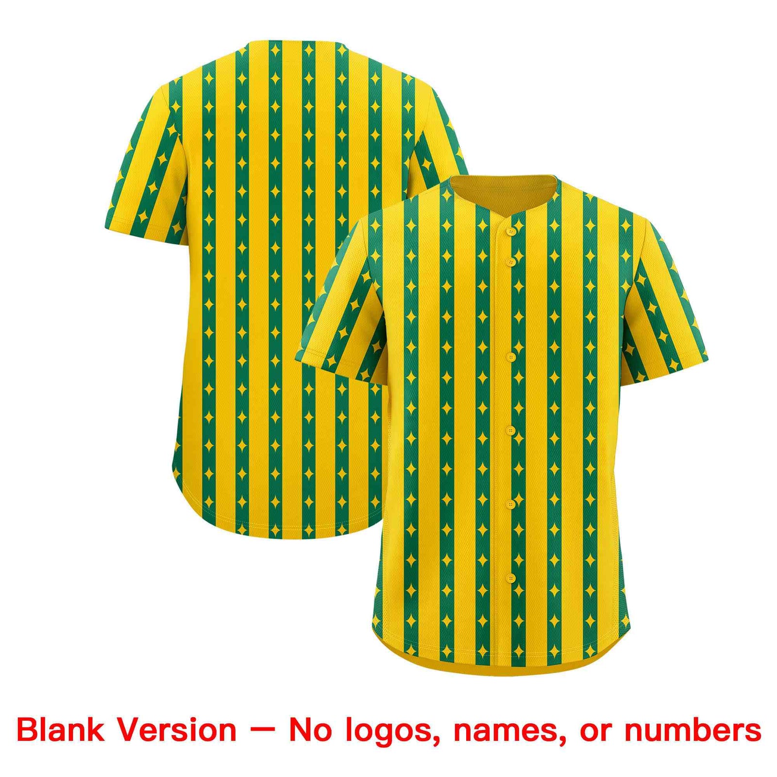 Custom Gold Kelly Green Star Pattern Thick Stripes Baseball Jersey
