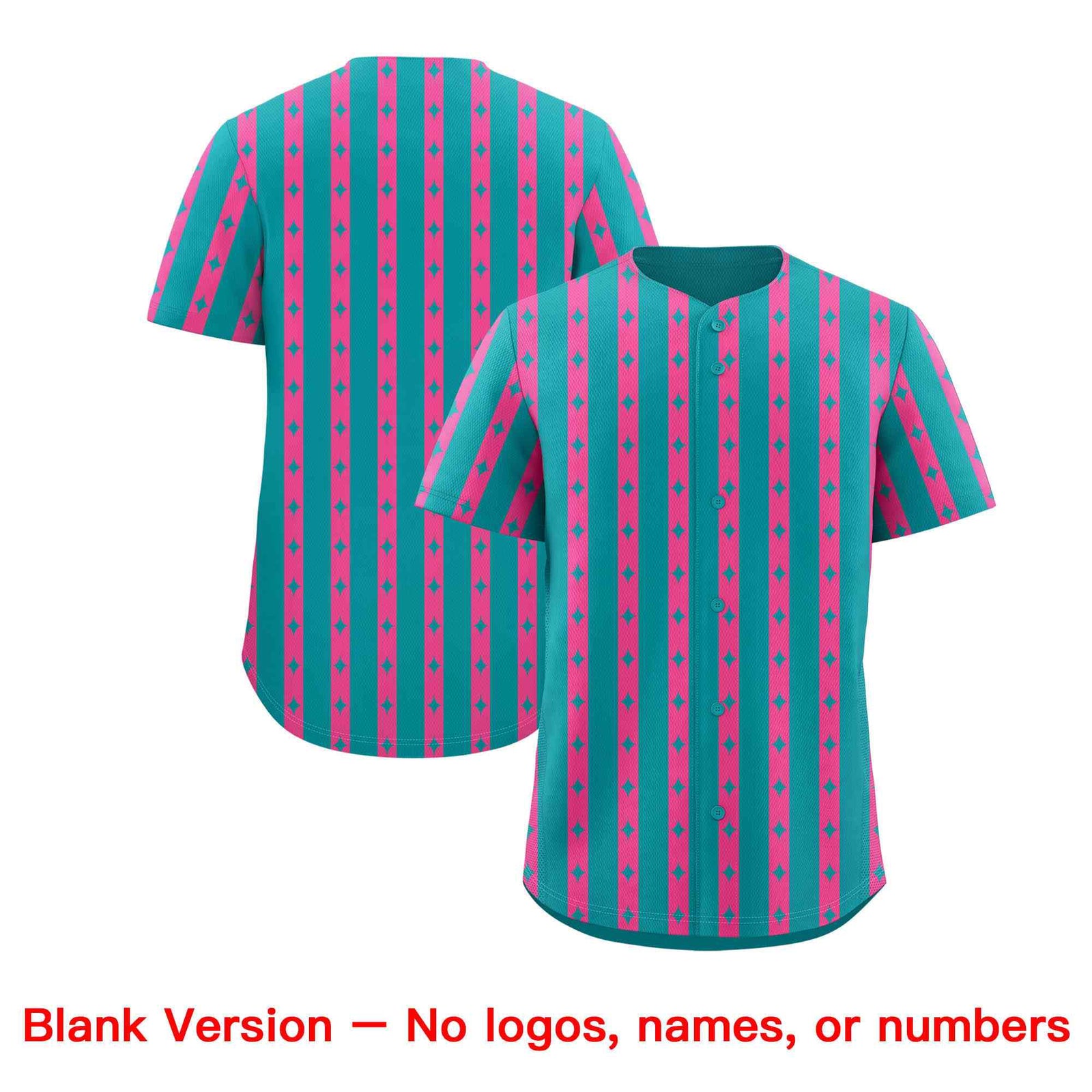 Custom Aqua Pink Star Pattern Thick Stripes Baseball Jersey