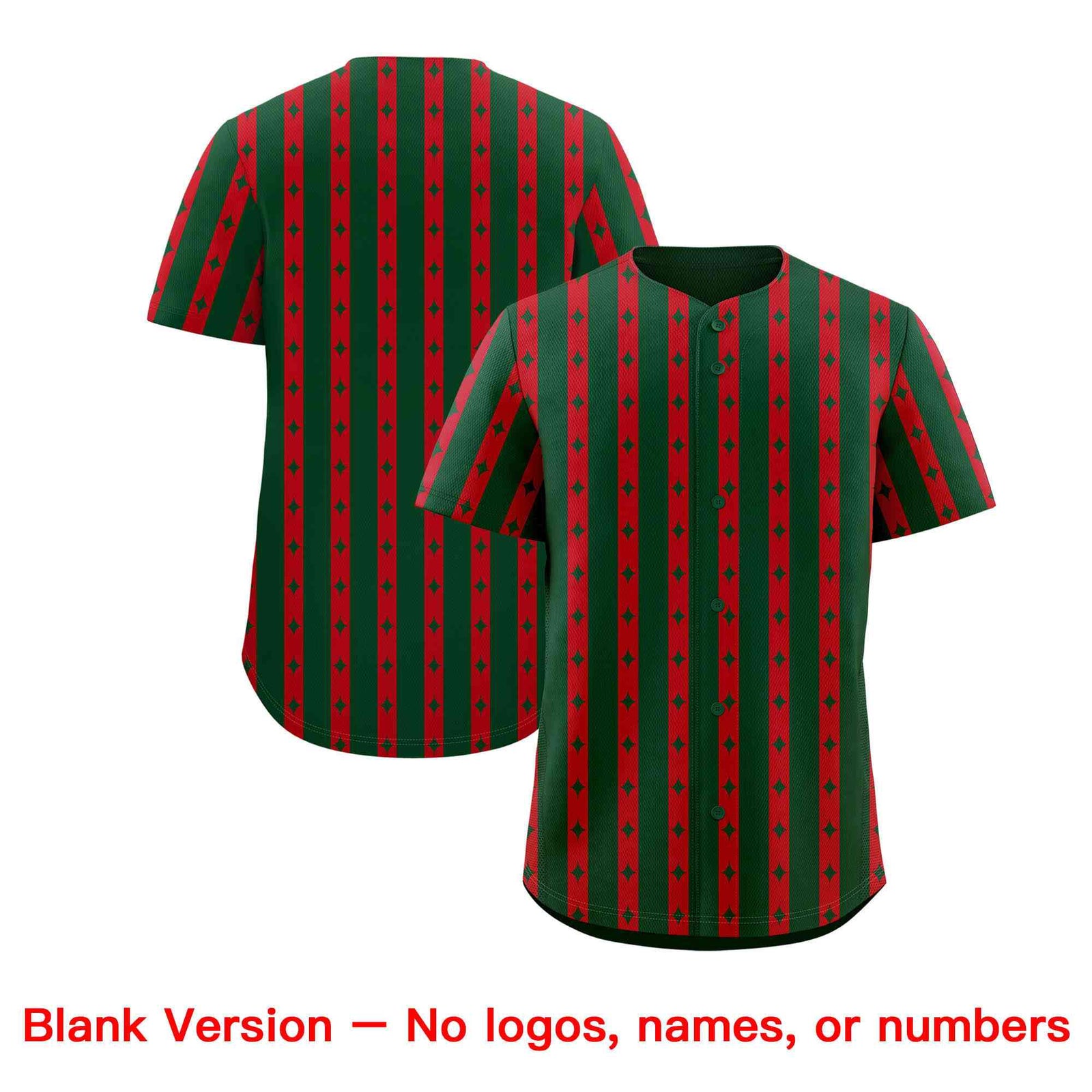 Custom Green Red Star Pattern Thick Stripes Baseball Jersey