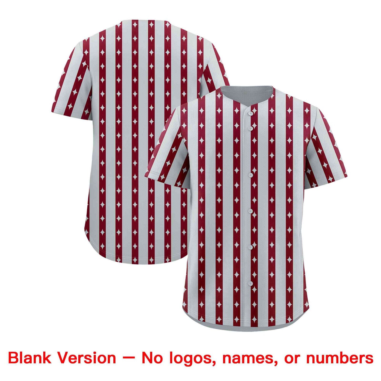 Custom Silver Crimson Star Pattern Thick Stripes Baseball Jersey