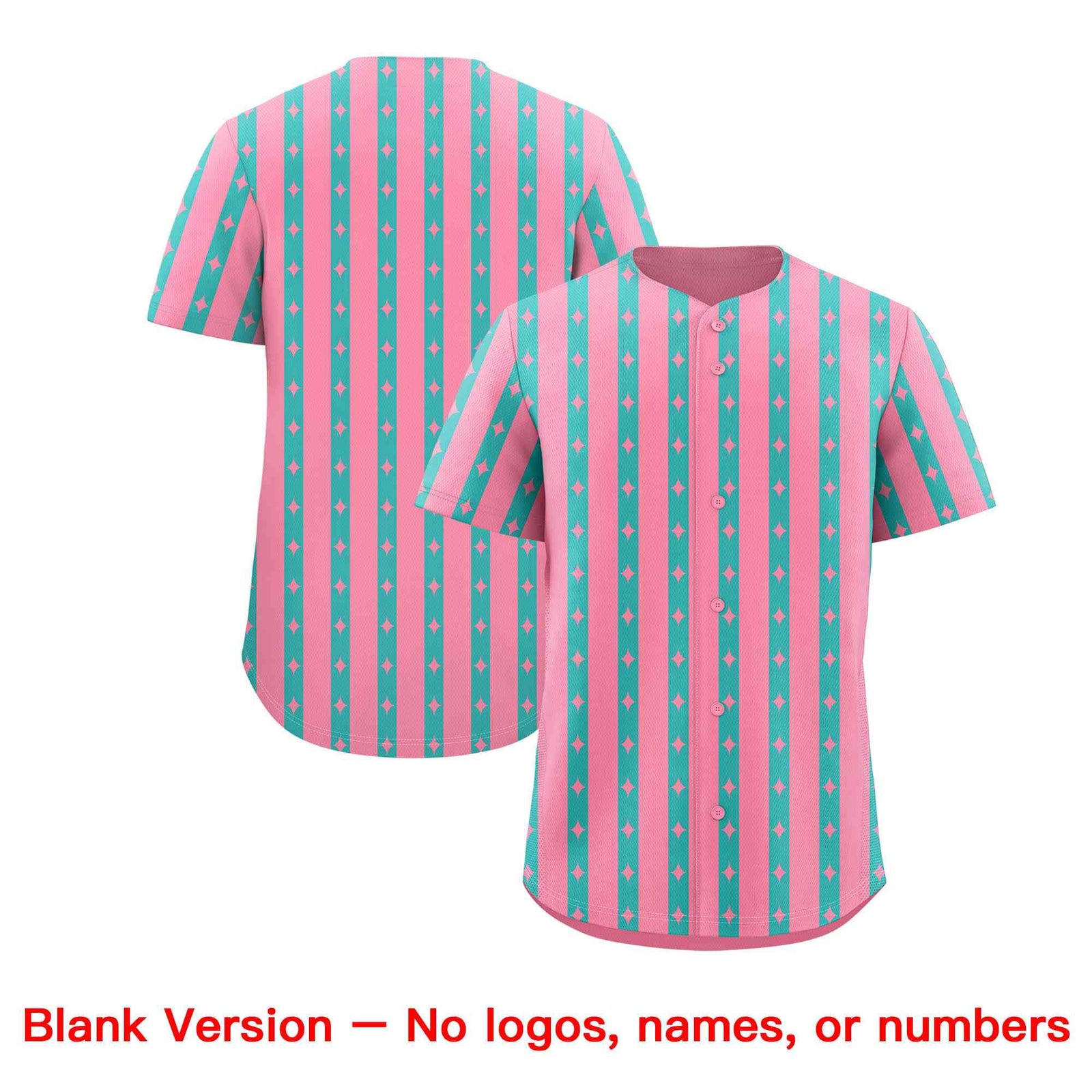 Custom Light Pink Teal Star Pattern Thick Stripes Baseball Jersey