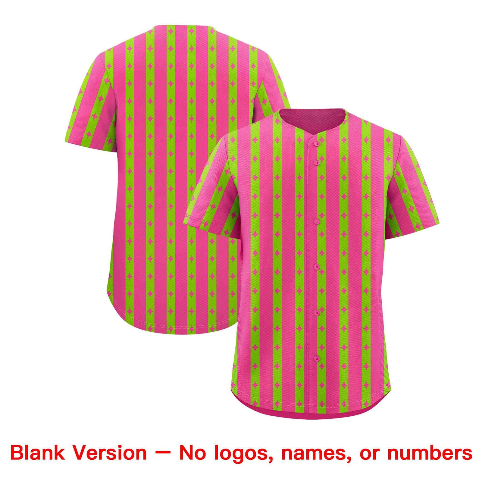 Custom Pink Neon Green Star Pattern Thick Stripes Baseball Jersey