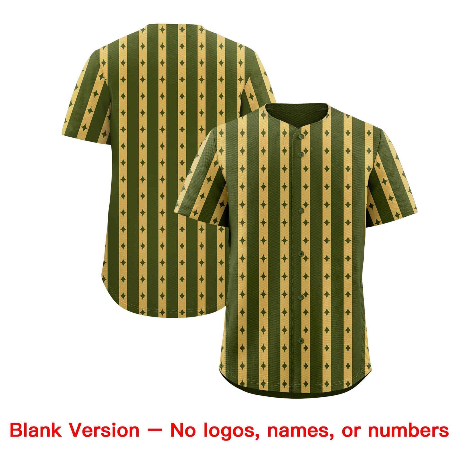 Custom Olive Old Gold Star Pattern Thick Stripes Baseball Jersey
