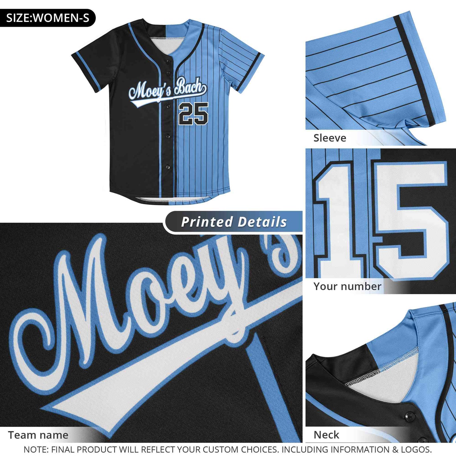 Custom Light Blue Pink Star Pattern Thick Stripes Baseball Jersey