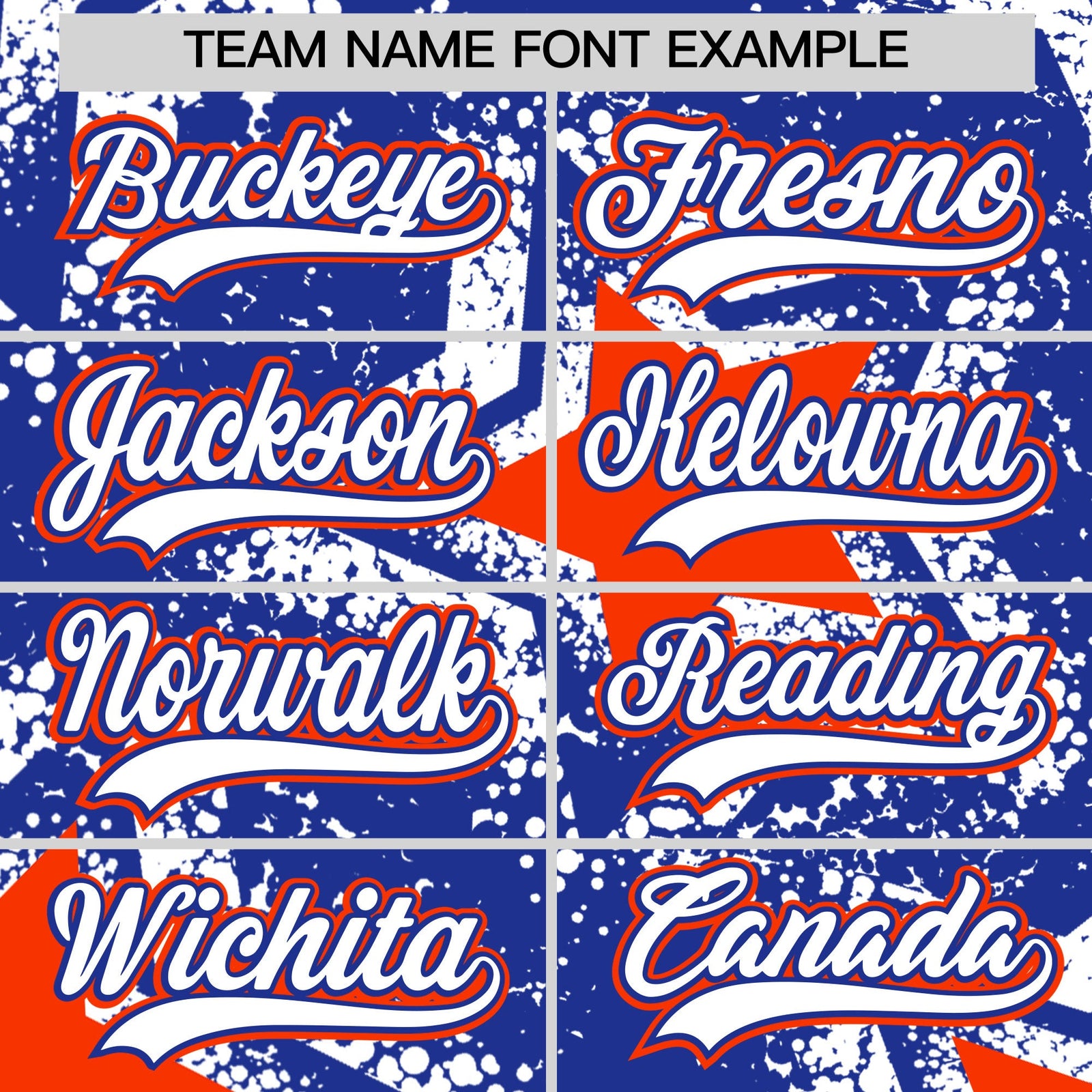 Custom Royal Blue Orange White Star Graffiti Team Baseball Jerseys With Custom Names, Numbers & Logos Stretch Fabric Baseball Jersey| KXKSHOP