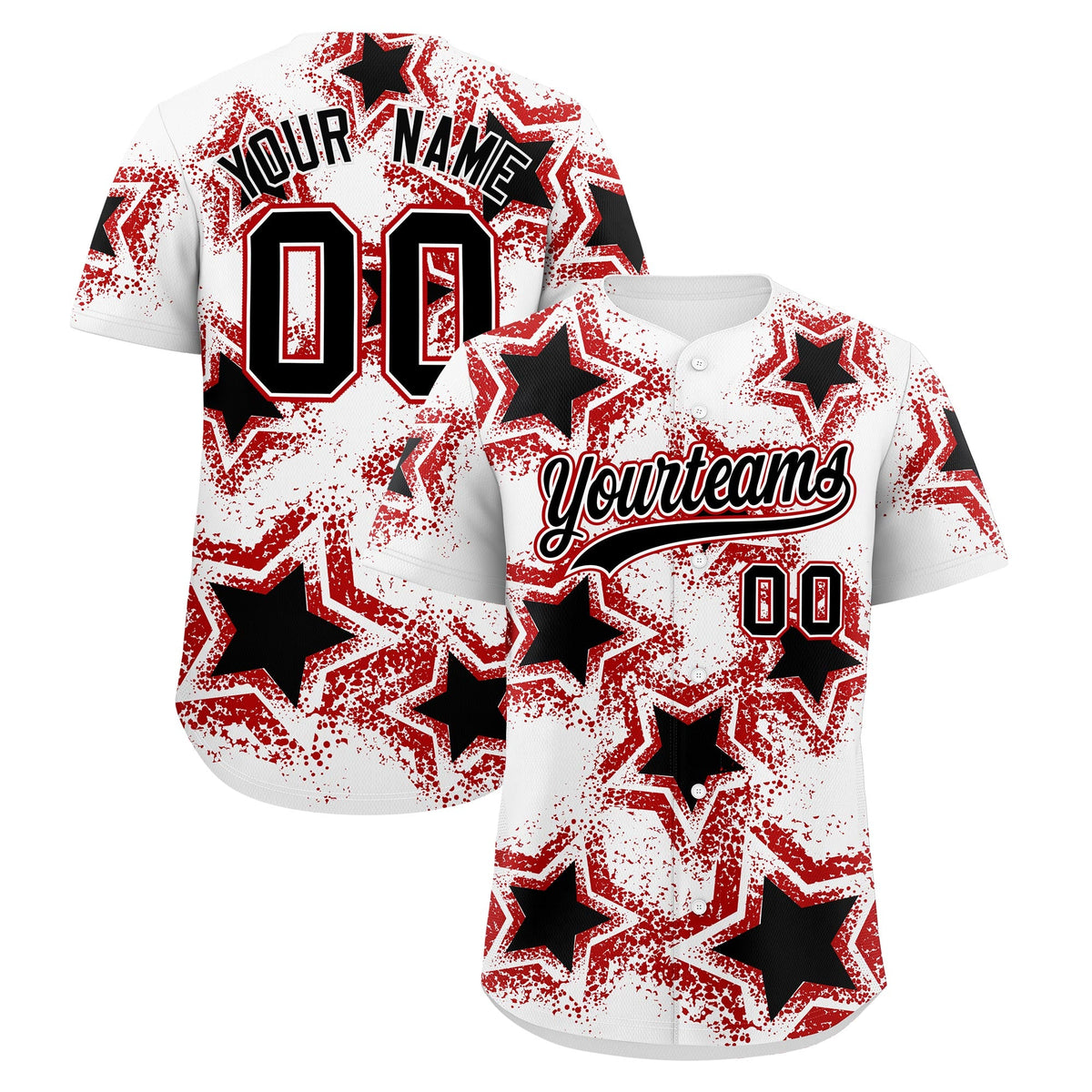 Custom White Black Red Star Graffiti Team Baseball Jerseys With Custom Names, Numbers & Logos Stretch Fabric Baseball Jersey| KXKSHOP