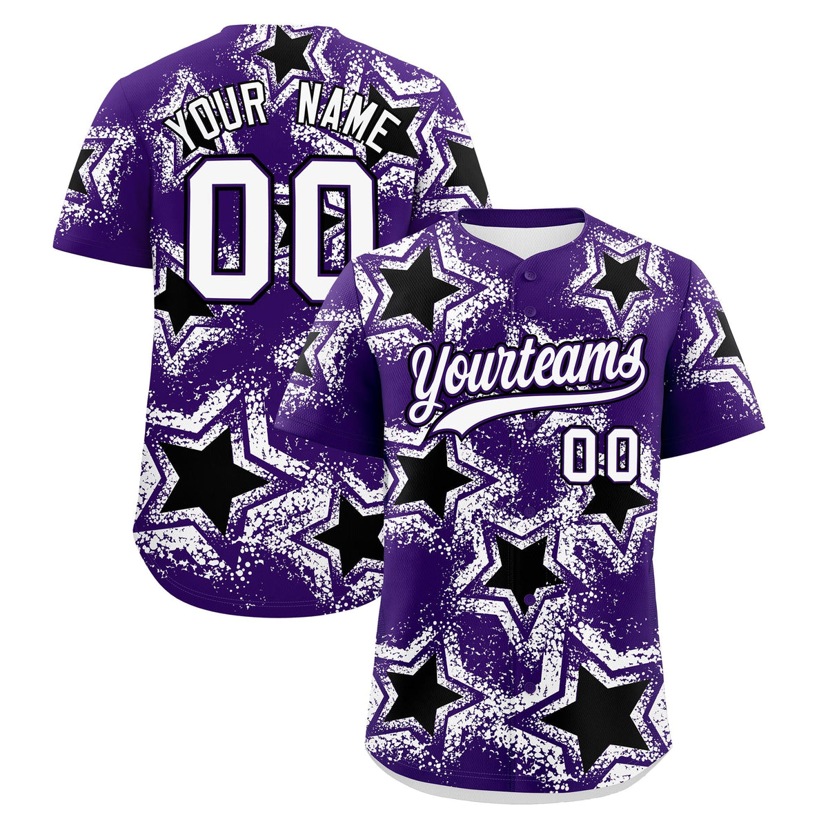 Custom Purple White Black Star Graffiti Team Baseball Jerseys With Custom Names, Numbers & Logos Lightweight Baseball Jersey| KXKSHOP