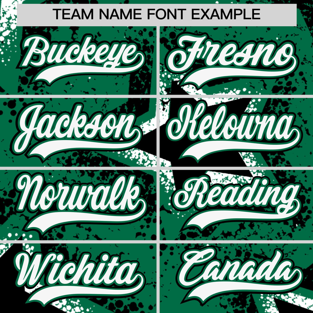 Custom Kelly Green White Black Star Graffiti Team Baseball Jerseys With Custom Names, Numbers & Logos Stretch Fabric Baseball Jersey| KXKSHOP