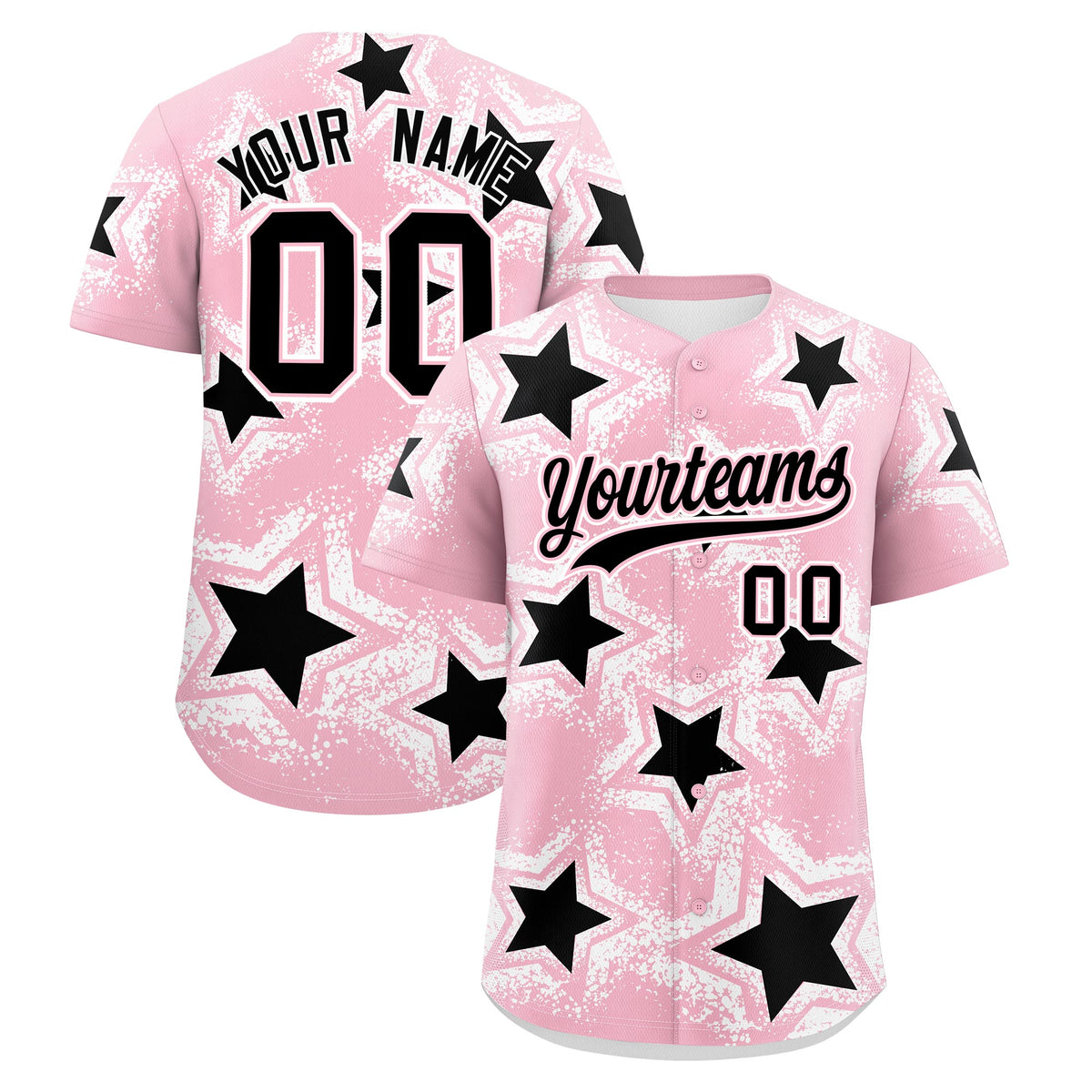 Custom Light Pink White Black Star Graffiti Team Baseball Jerseys With Custom Names, Numbers & Logos Stretch Fabric Baseball Jersey| KXKSHOP