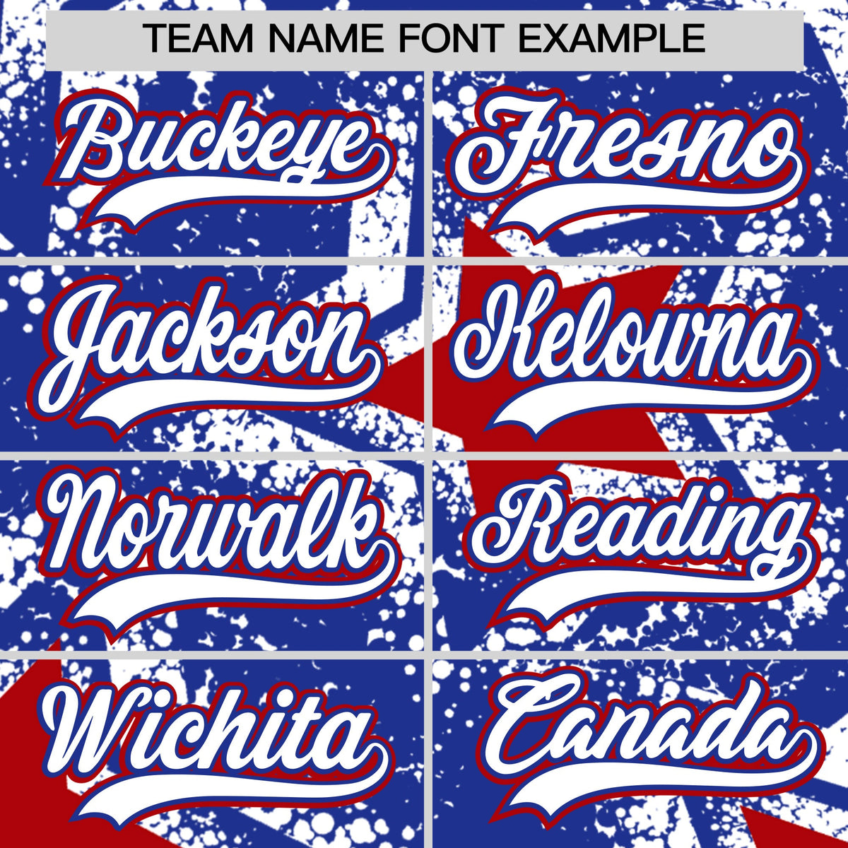 Custom Royal Blue White Red Star Graffiti Team Baseball Jerseys With Custom Names, Numbers & Logos Stretch Fabric Baseball Jersey| KXKSHOP