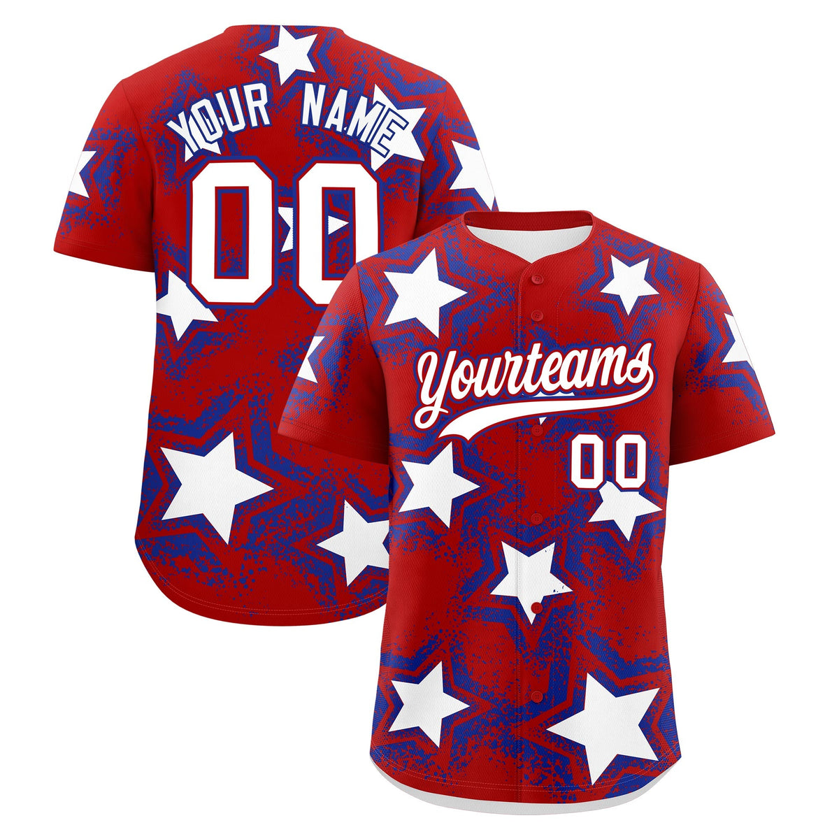 Custom Red Royal Blue White Star Graffiti Team Baseball Jerseys With Custom Names, Numbers & Logos Lightweight Baseball Jersey| KXKSHOP