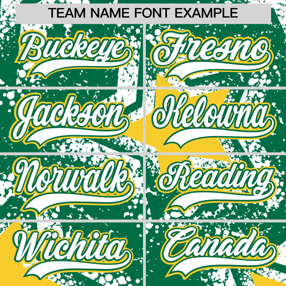Custom Kelly Green White Gold Star Graffiti Team Baseball Jerseys With Custom Names, Numbers & Logos Stretch Fabric Baseball Jersey| KXKSHOP