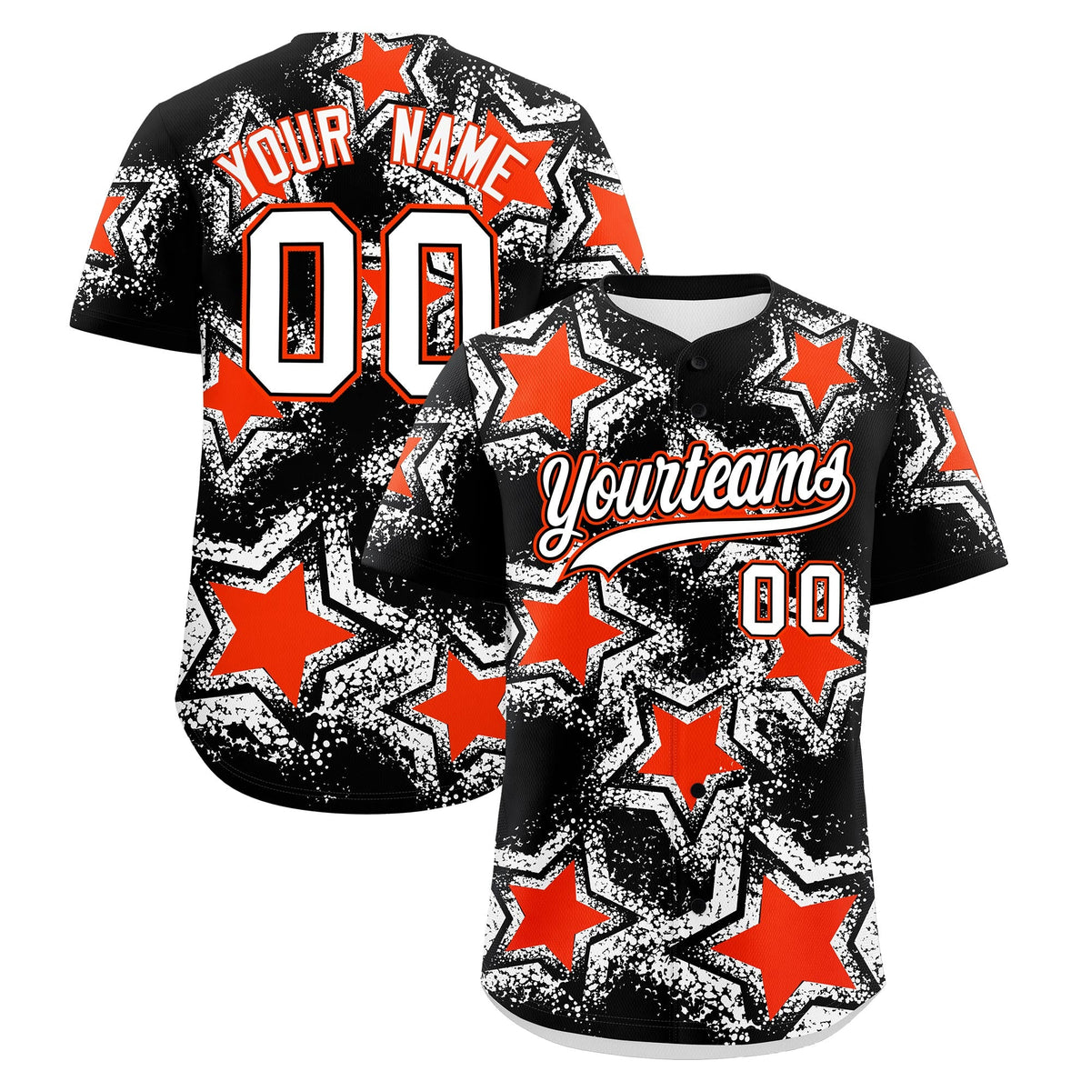 Custom Black White Orange Star Graffiti Team Baseball Jerseys With Custom Names, Numbers & Logos Lightweight Baseball Jersey| KXKSHOP