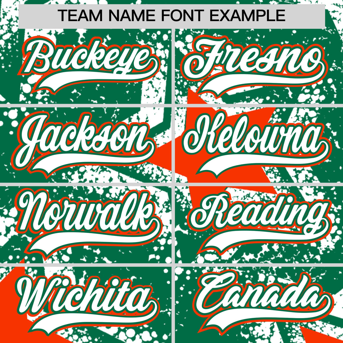 Custom Kelly Green White Orange Star Graffiti Team Baseball Jerseys With Custom Names, Numbers & Logos Stretch Fabric Baseball Jersey| KXKSHOP