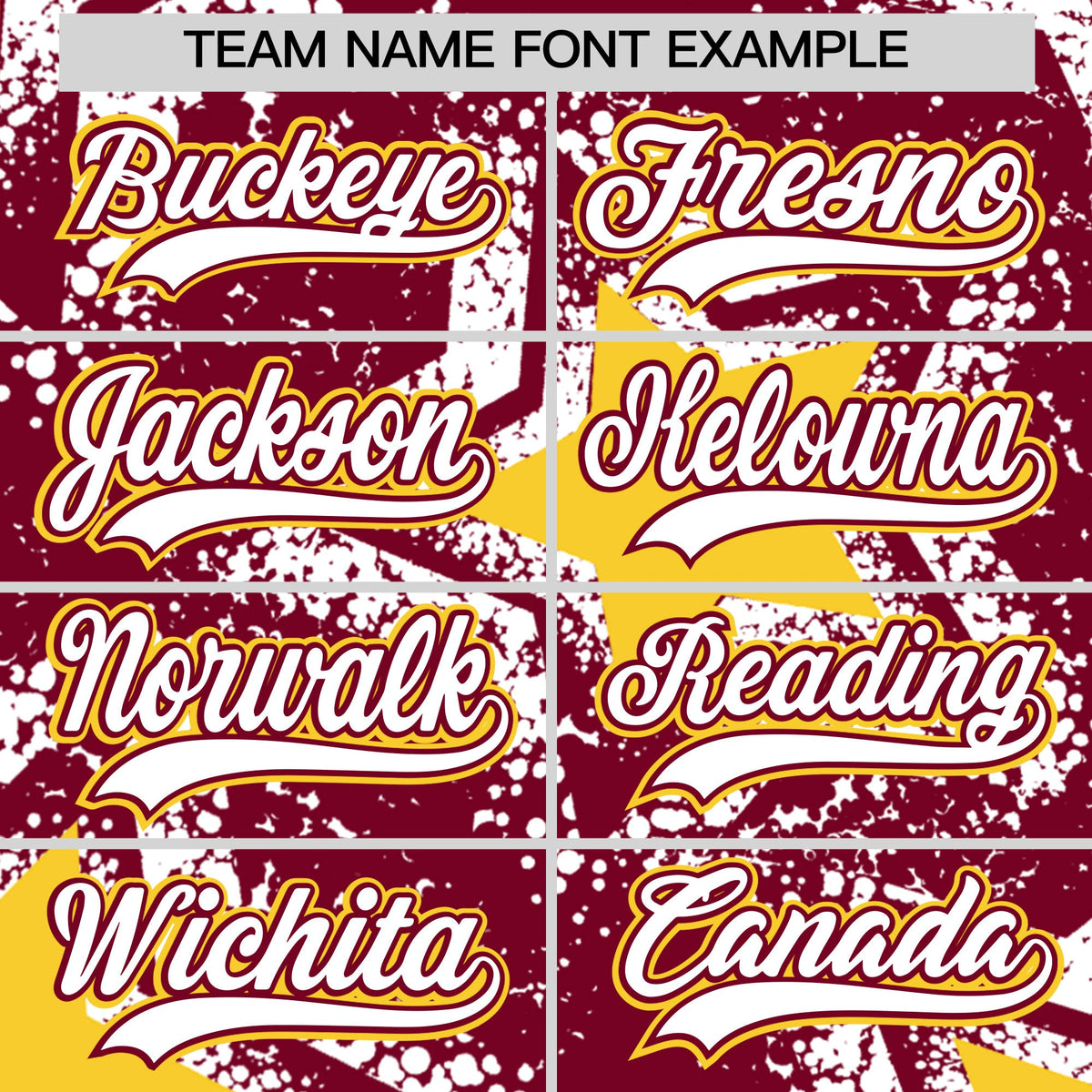 Custom Crimson White Gold Star Graffiti Team Baseball Jerseys With Custom Names, Numbers & Logos Stretch Fabric Baseball Jersey| KXKSHOP