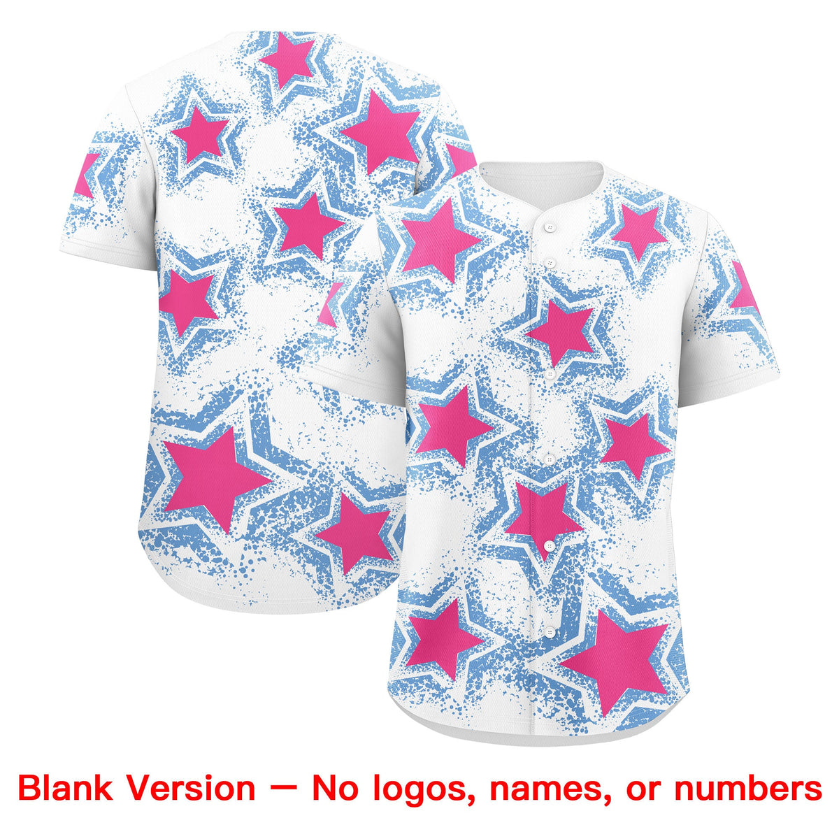 Custom White Light Blue Pink Star Graffiti Team Baseball Jerseys With Custom Names, Numbers & Logos Stretch Fabric Baseball Jersey| KXKSHOP