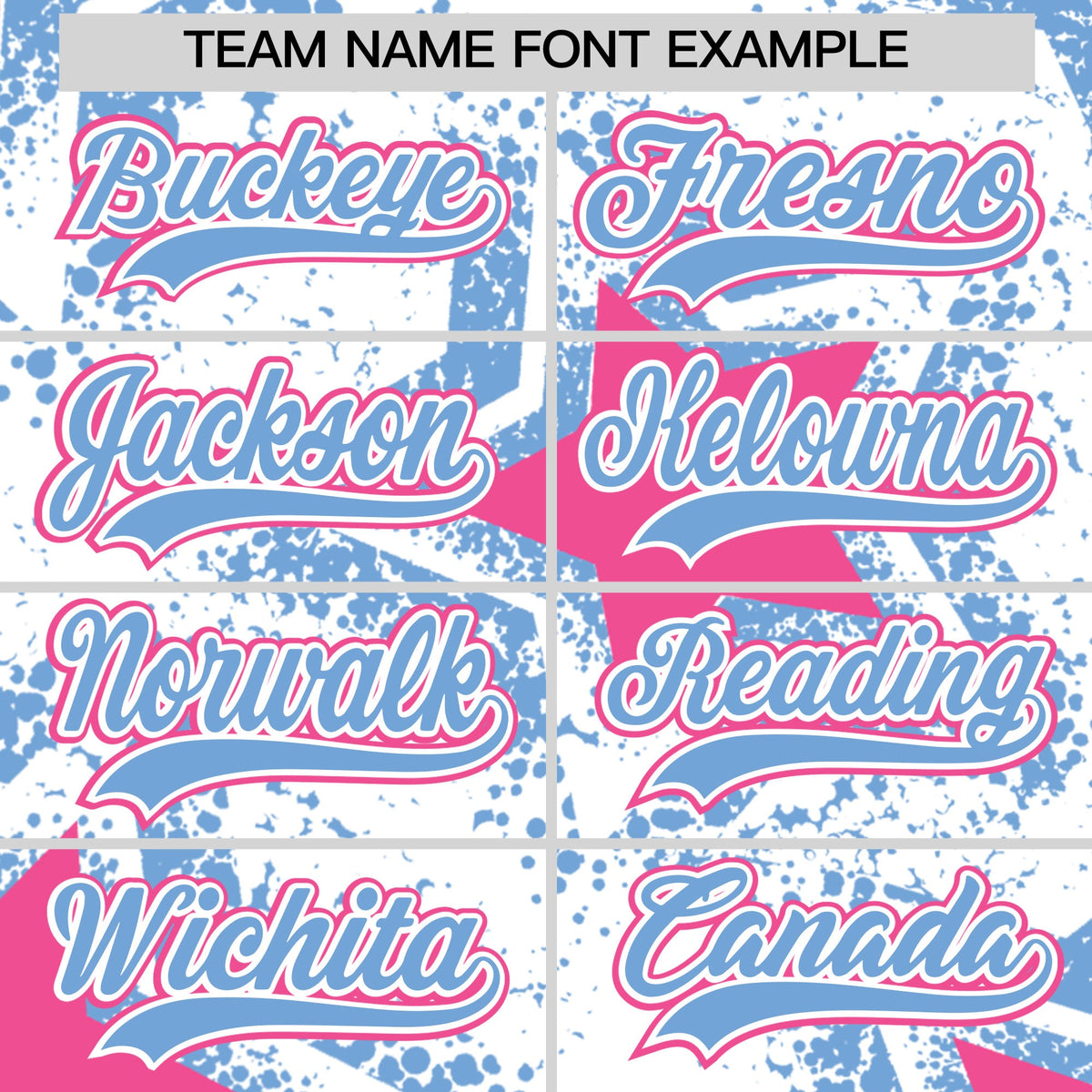 Custom White Light Blue Pink Star Graffiti Team Baseball Jerseys With Custom Names, Numbers & Logos Stretch Fabric Baseball Jersey| KXKSHOP