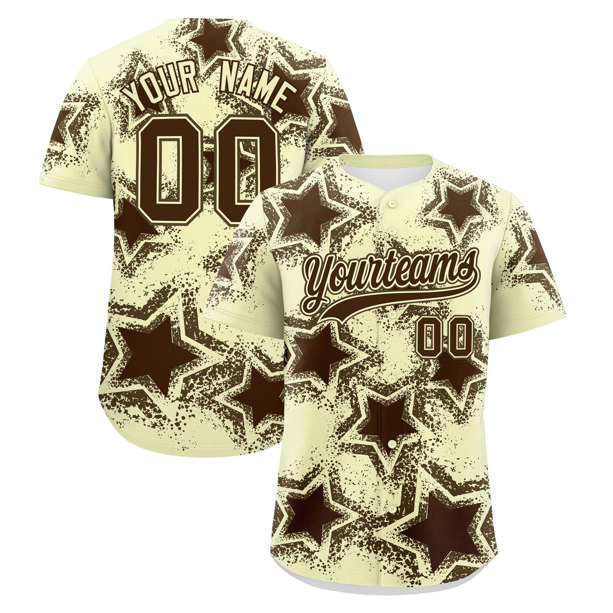 Custom Cream Light Brown Brown Star Graffiti Team Baseball Jerseys With Custom Names, Numbers & Logos Lightweight Baseball Jersey| KXKSHOP
