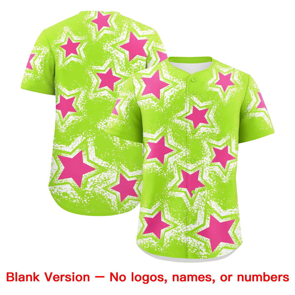 Custom Neon Green White Pink Star Graffiti Team Baseball Jerseys With Custom Names, Numbers & Logos Stretch Fabric Baseball Jersey| KXKSHOP