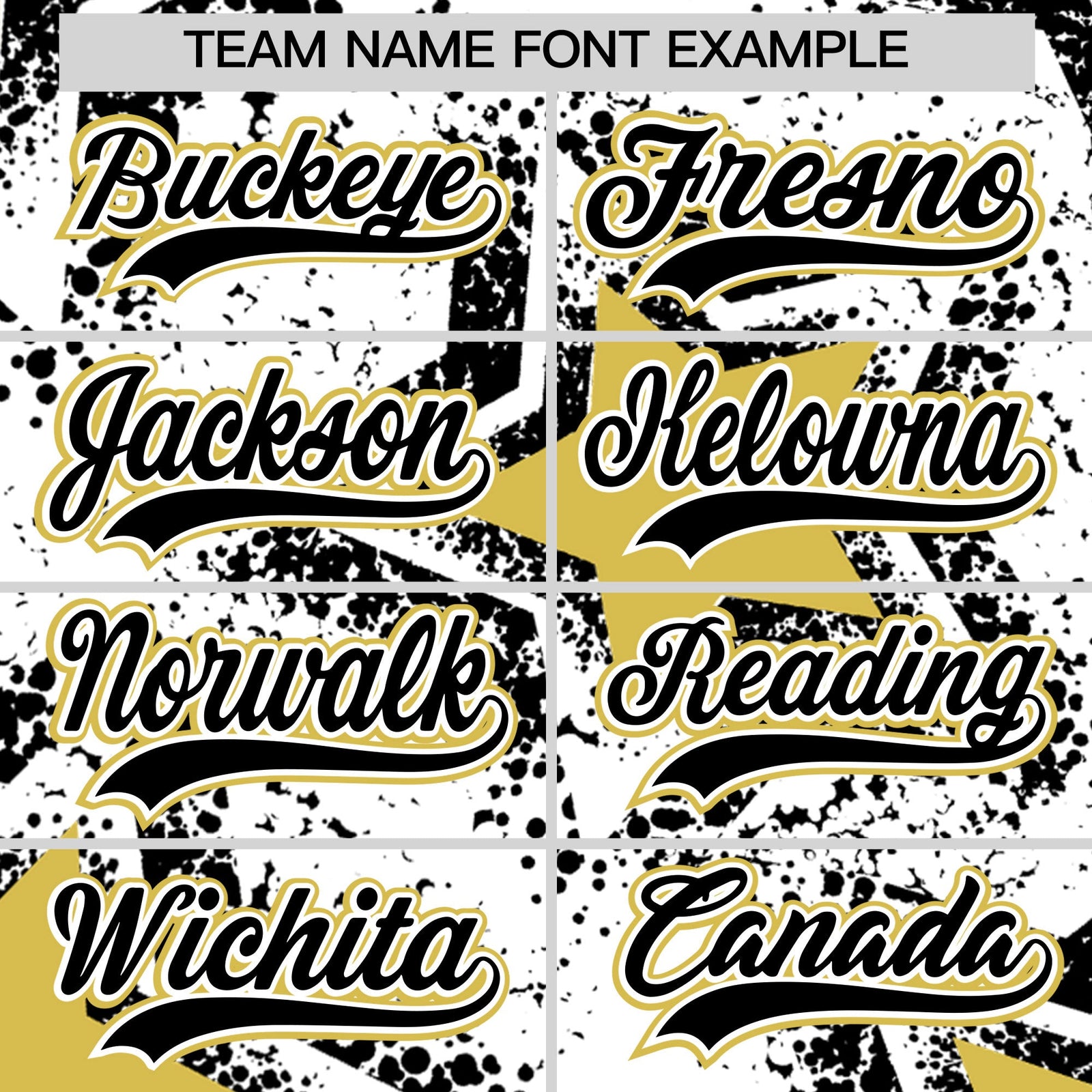 Custom White Black Old Gold Star Graffiti Team Baseball Jerseys With Custom Names, Numbers & Logos Stretch Fabric Baseball Jersey| KXKSHOP