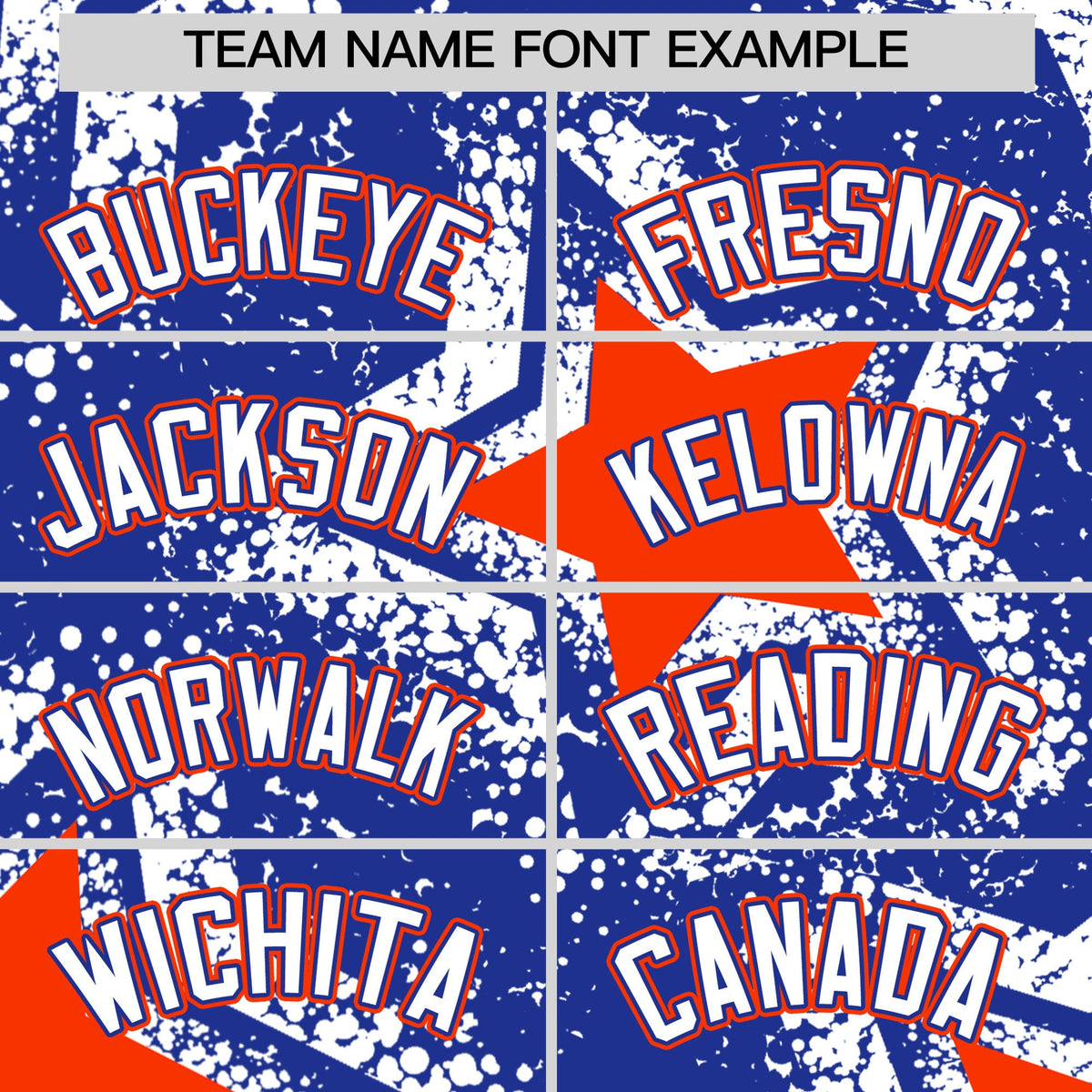 Custom Royal Blue Orange White Star Graffiti Team Baseball Jerseys With Custom Names, Numbers & Logos Stretch Fabric Baseball Jersey| KXKSHOP