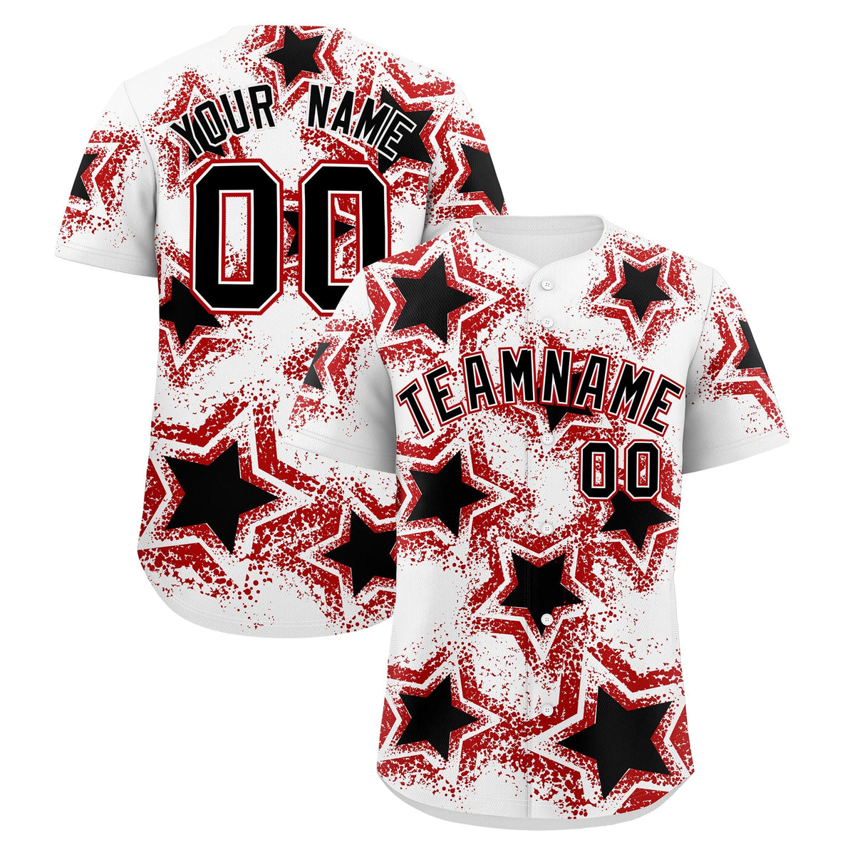 Custom White Black Red Star Graffiti Team Baseball Jerseys With Custom Names, Numbers & Logos Stretch Fabric Baseball Jersey| KXKSHOP