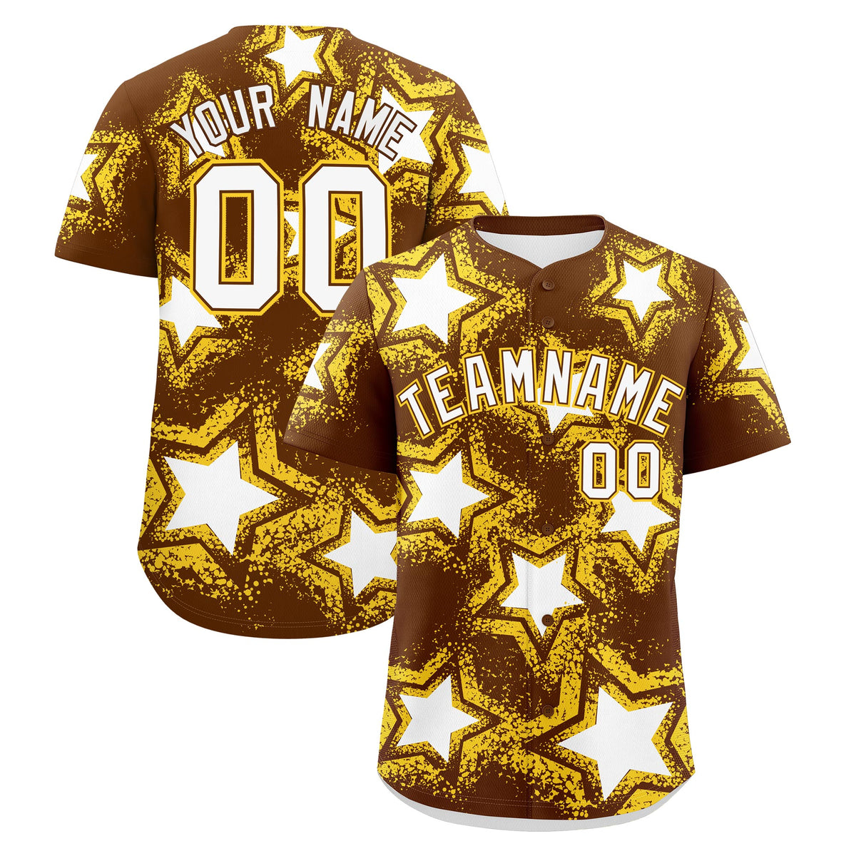 Custom Brown Gold White Star Graffiti Team Baseball Jerseys With Custom Names, Numbers & Logos Stretch Fabric Baseball Jersey| KXKSHOP