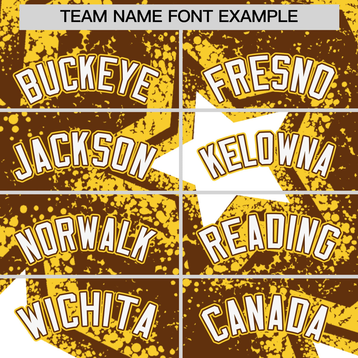 Custom Brown Gold White Star Graffiti Team Baseball Jerseys With Custom Names, Numbers & Logos Stretch Fabric Baseball Jersey| KXKSHOP
