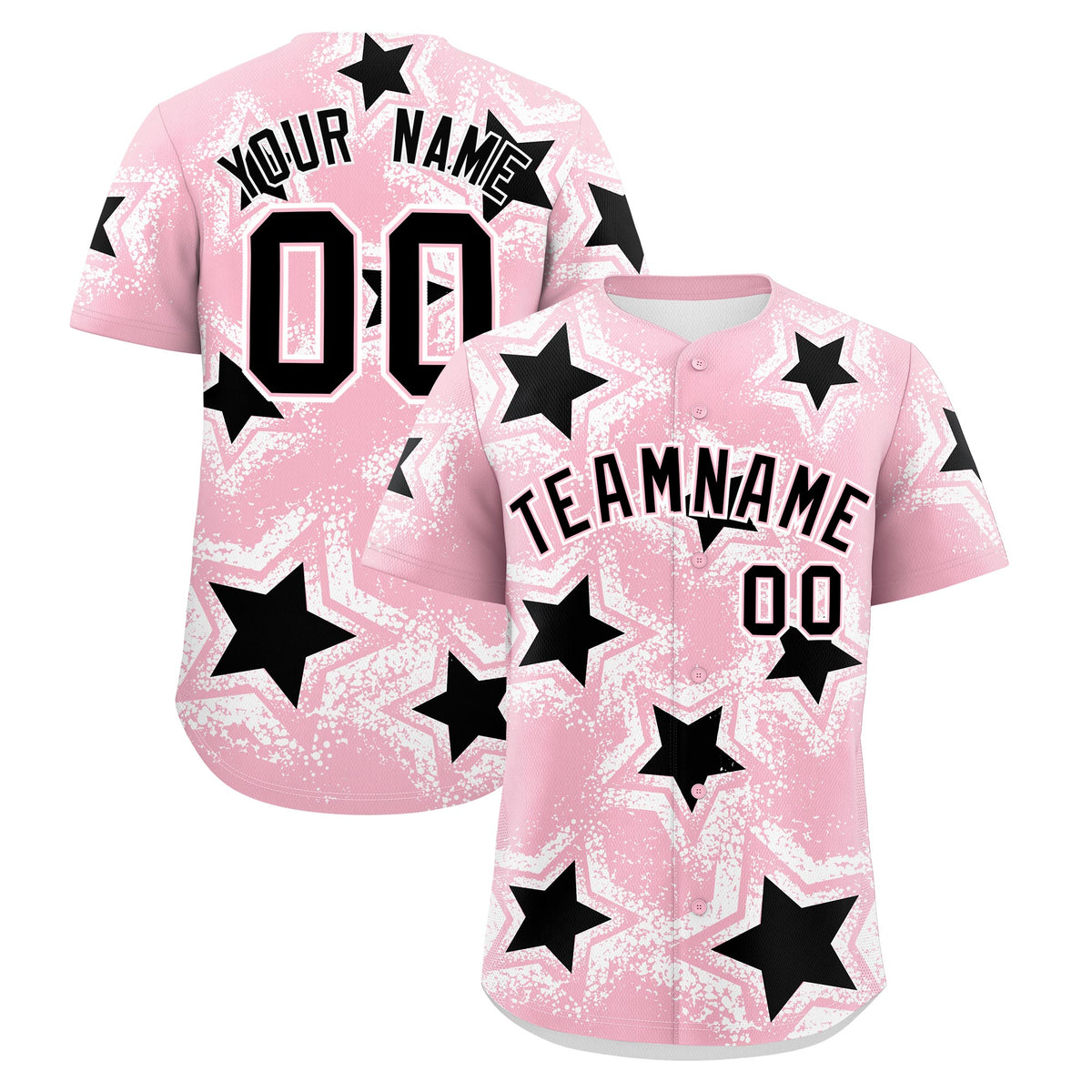 Custom Light Pink White Black Star Graffiti Team Baseball Jerseys With Custom Names, Numbers & Logos Stretch Fabric Baseball Jersey| KXKSHOP
