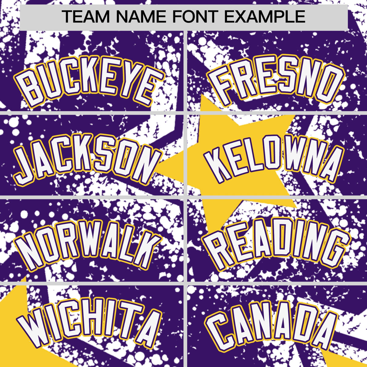 Custom Purple White Gold Star Graffiti Team Baseball Jerseys With Custom Names, Numbers & Logos Lightweight Baseball Jersey| KXKSHOP