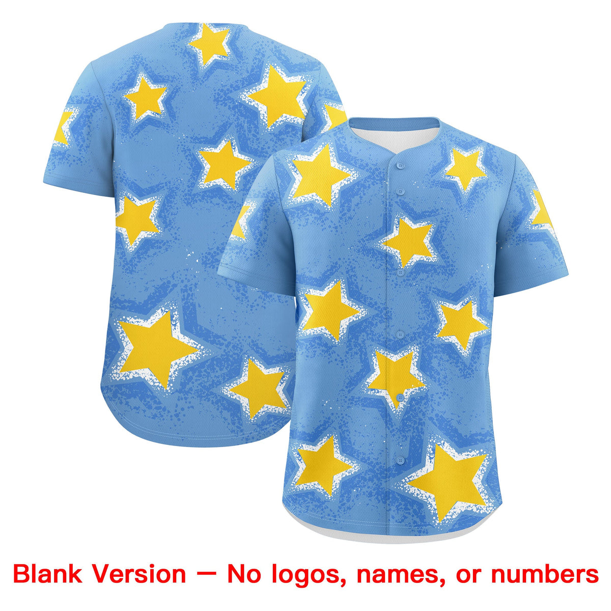 Custom Light Blue Gold White Star Graffiti Team Baseball Jerseys With Custom Names, Numbers & Logos Stretch Fabric Baseball Jersey| KXKSHOP