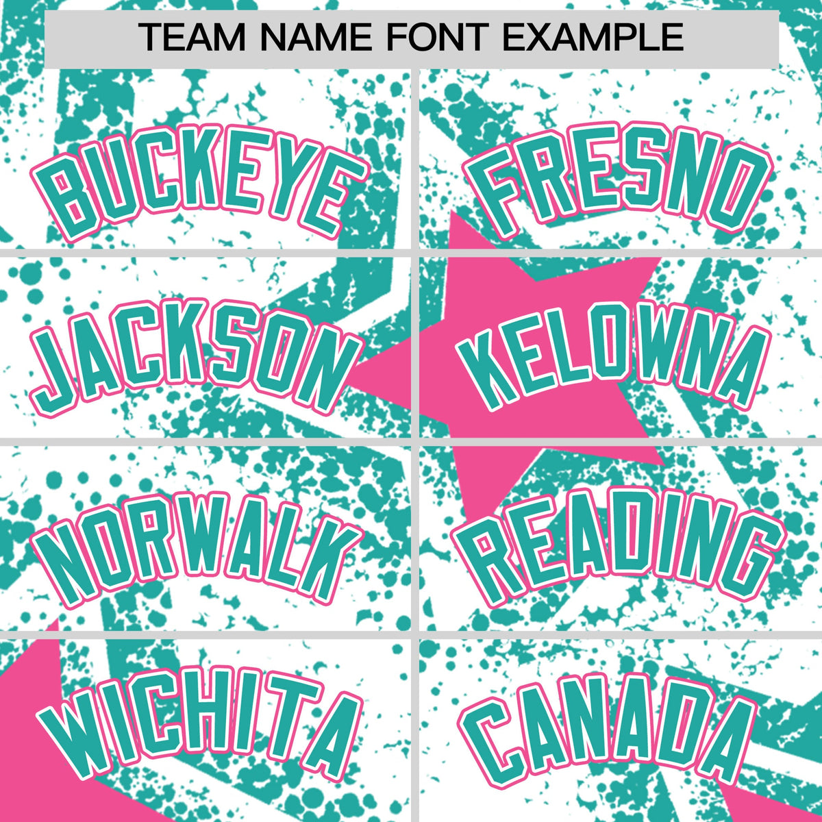 Custom White Aqua Pink Star Graffiti Team Baseball Jerseys With Custom Names, Numbers & Logos Stretch Fabric Baseball Jersey| KXKSHOP