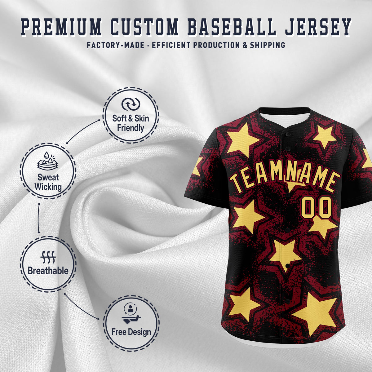 Custom Black Crimson Khaki Star Graffiti Team Baseball Jerseys With Custom Names, Numbers & Logos Lightweight Baseball Jersey| KXKSHOP