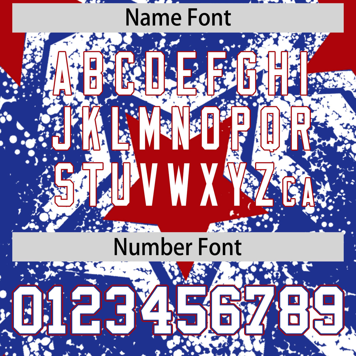 Custom Royal Blue White Red Star Graffiti Team Baseball Jerseys With Custom Names, Numbers & Logos Stretch Fabric Baseball Jersey| KXKSHOP