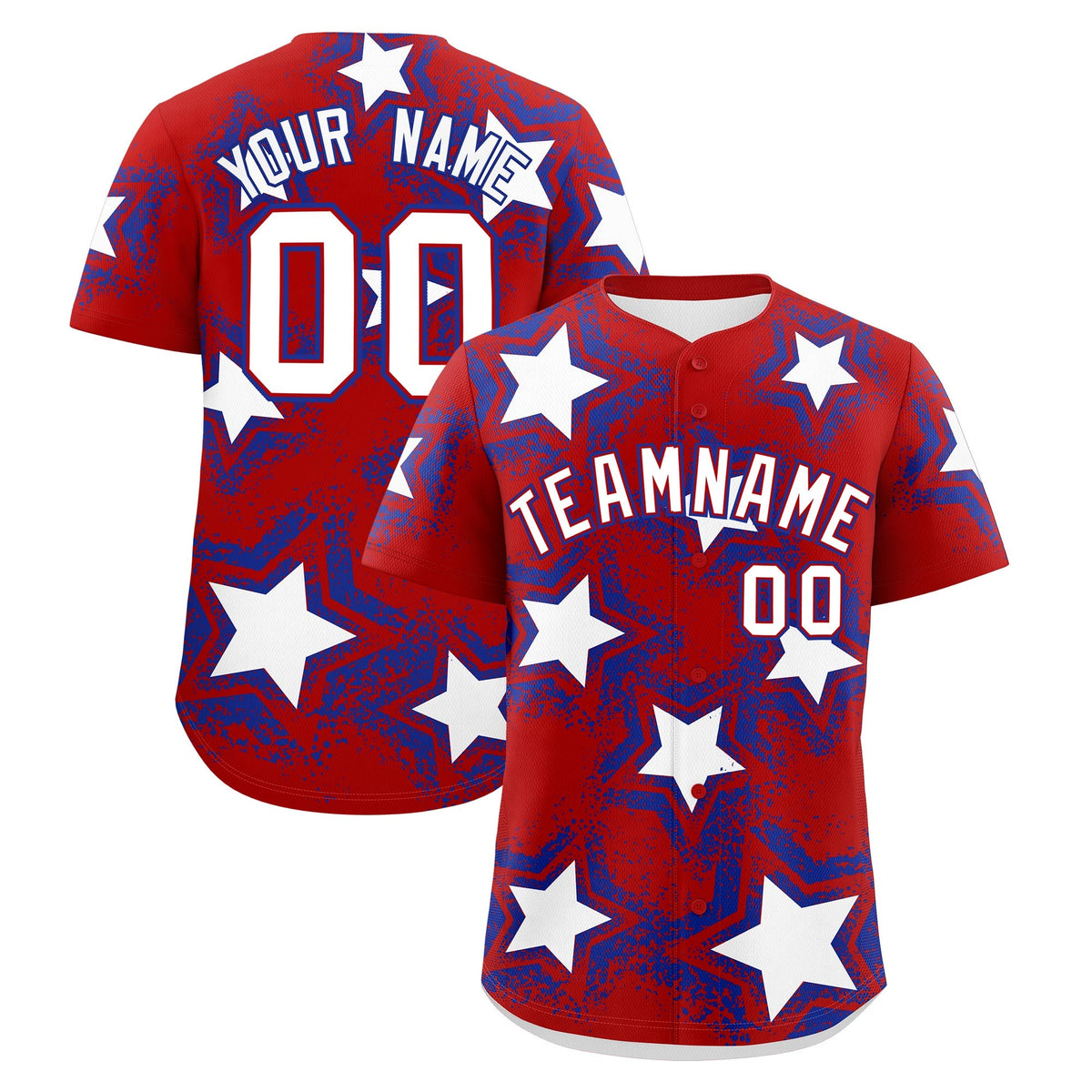 Custom Red Royal Blue White Star Graffiti Team Baseball Jerseys With Custom Names, Numbers & Logos Lightweight Baseball Jersey| KXKSHOP